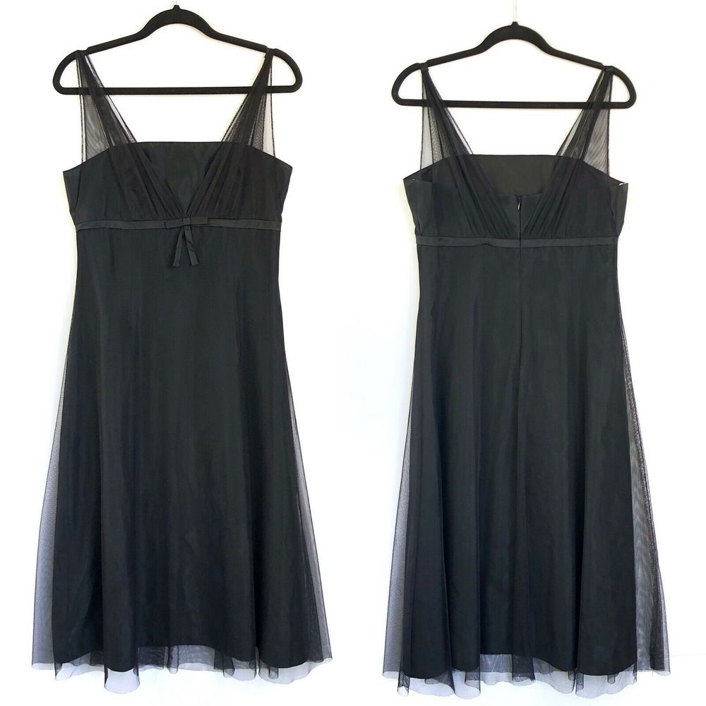 David's Bridal Black Tulle Midi Dress Empire Waist Whimsigoth Dark Fairy Size 10